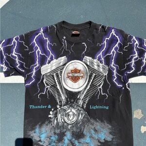 Harley-Davidson Black T-Shirt Lightning AOP